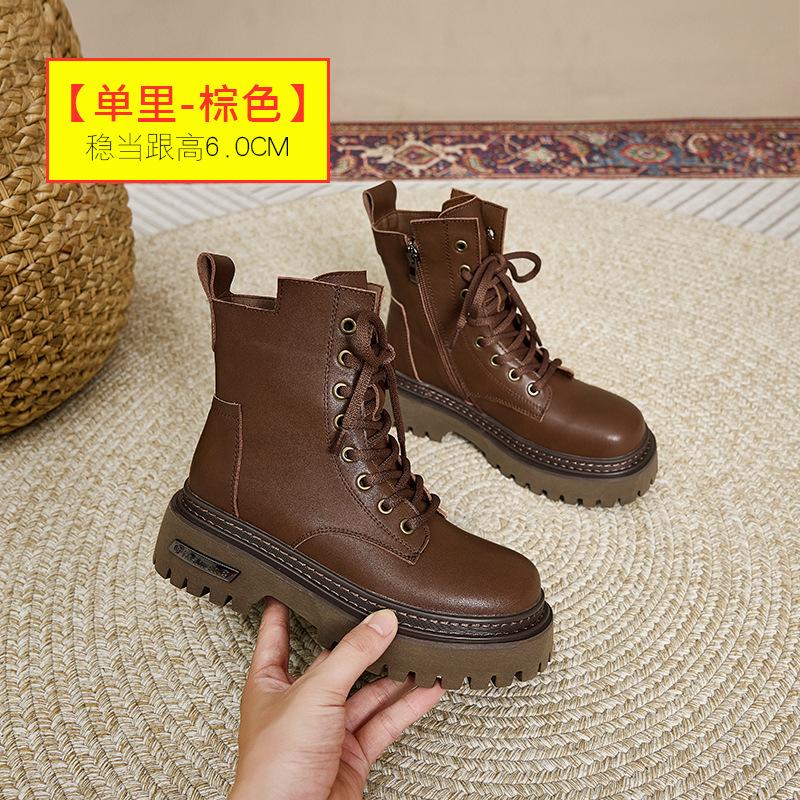 Women's Boots Martin Boots 2025 Autumn and Winter New Platform Zipper Lace-up Black Classic Short Boots Women's 2025 Velvet