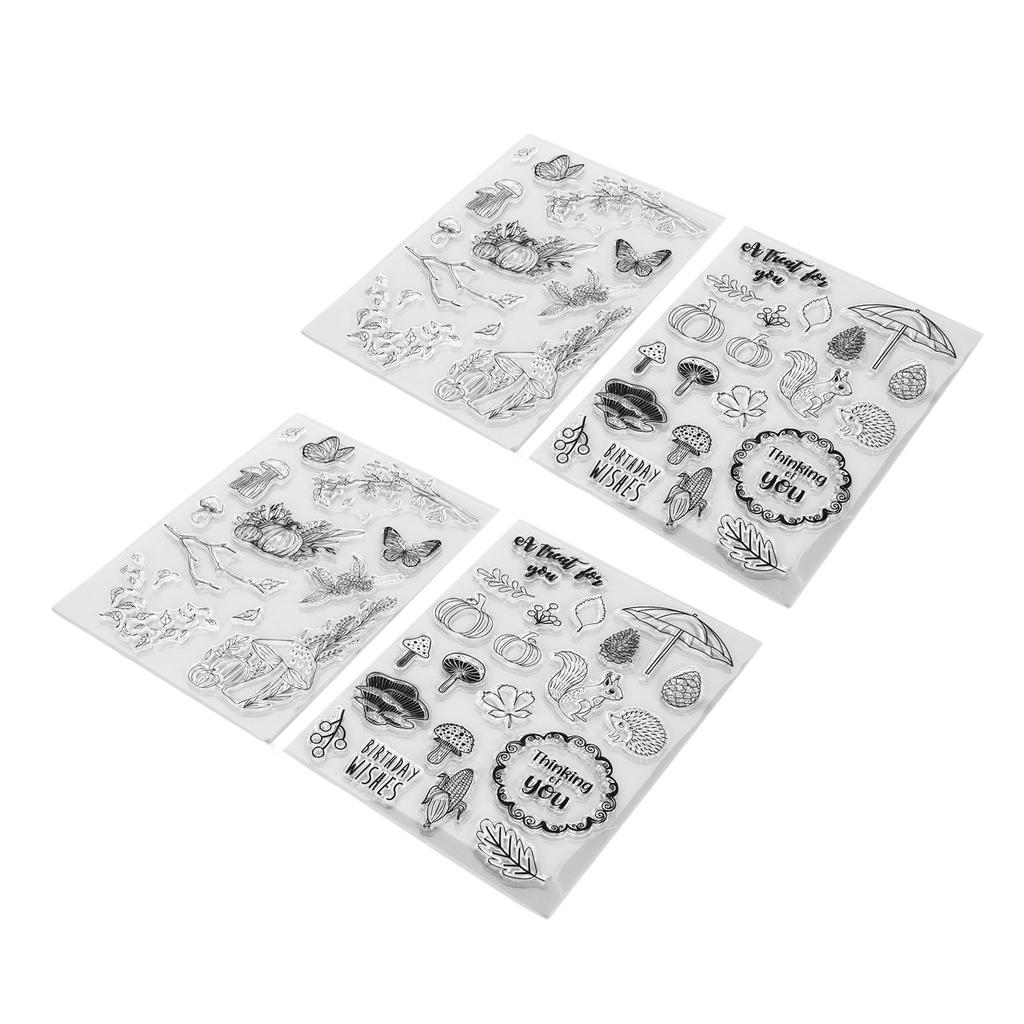4 Pcs Clear Stamps Clear Imprint Recyclable Various Patterns Transparent Stamp for DIY Card