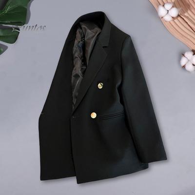 Spring Autumn Suit Coat Lapel Long Sleeve Double Breasted Suit Jacket with Pockets Solid Color Loose Fit Business Outwear