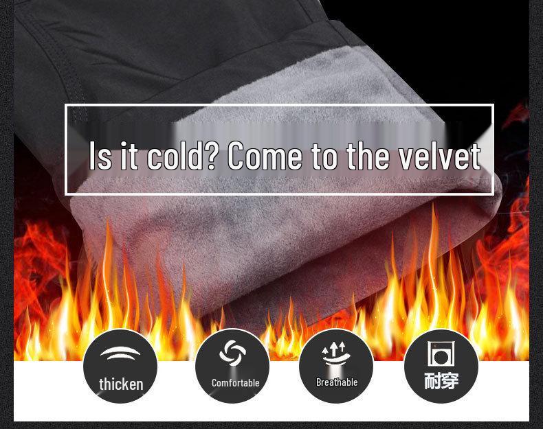 Men's Plus Velvet Thick Warm Cotton Pants for Autumn and Winter - Large Size Casual Overalls