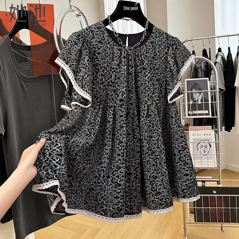 Ta Chi Women s Floral Ruffle Sleeve Loose Blouse M
