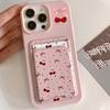 Handyhülle mit Kartenfach für iPhone 17 16 15 14 13 12 11 Pro Max Plus X XS Stoßfestes Rotes Kirschmuster Weiche Silikonhülle