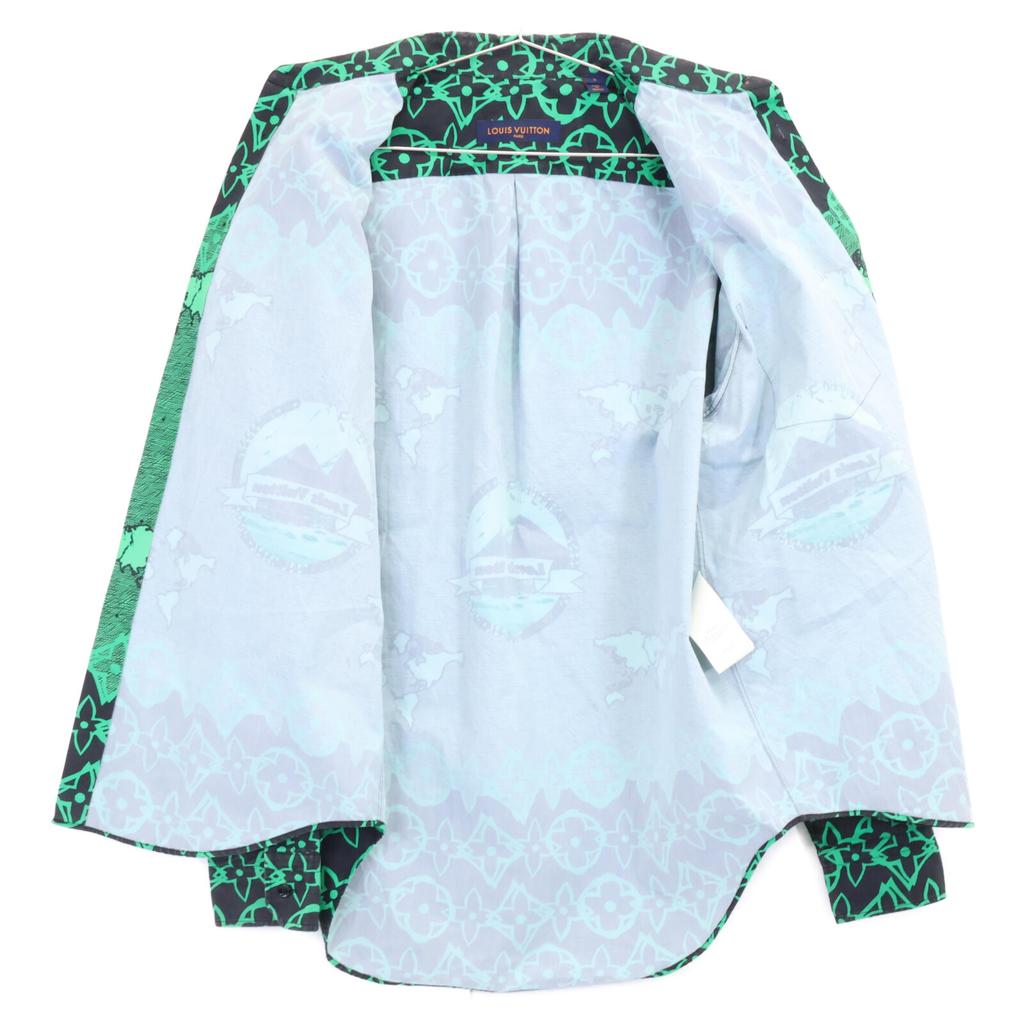 Louis Vuitton [Krajowo Autoryzowany] RM212 FS8 HLS77W LV Koszula z Długim Rękawem Oversize/ topy S Zielony x czarnyUżywany