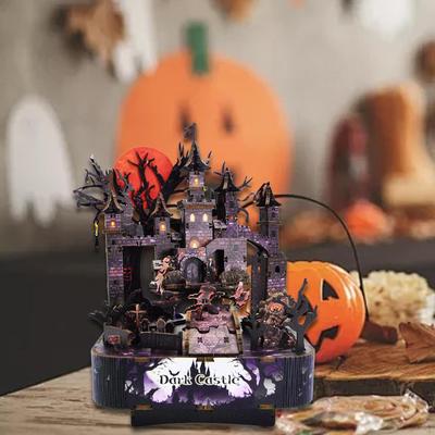 Wooden Music Box 3D Handmade Jigsaw Puzzle Decorative Halloween Themed for Home Shelf