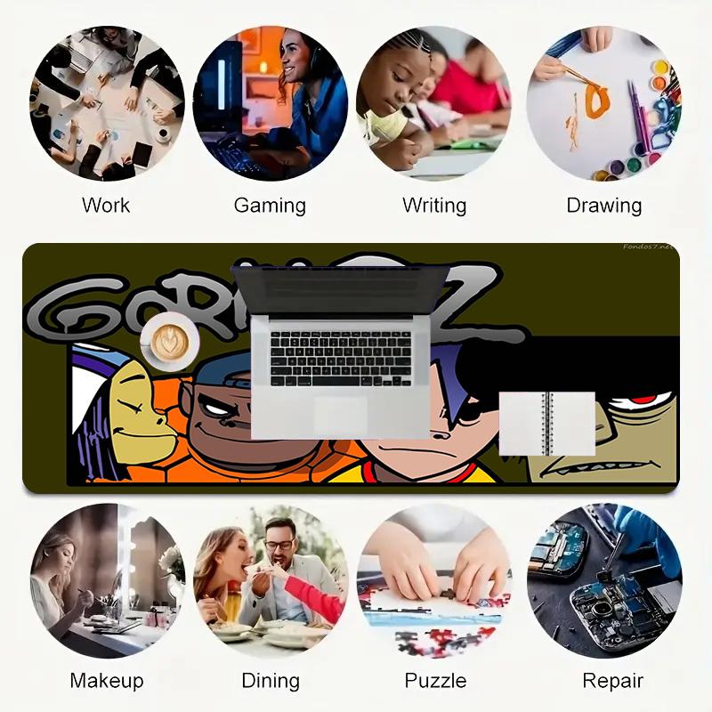 Gorillaz Band Xl Gaming Mouse Pad Nonslip Rubber Base Stitched Edge Waterproof Desk Mat For Pc Laptop Gamer Office Computer Accessories C9296