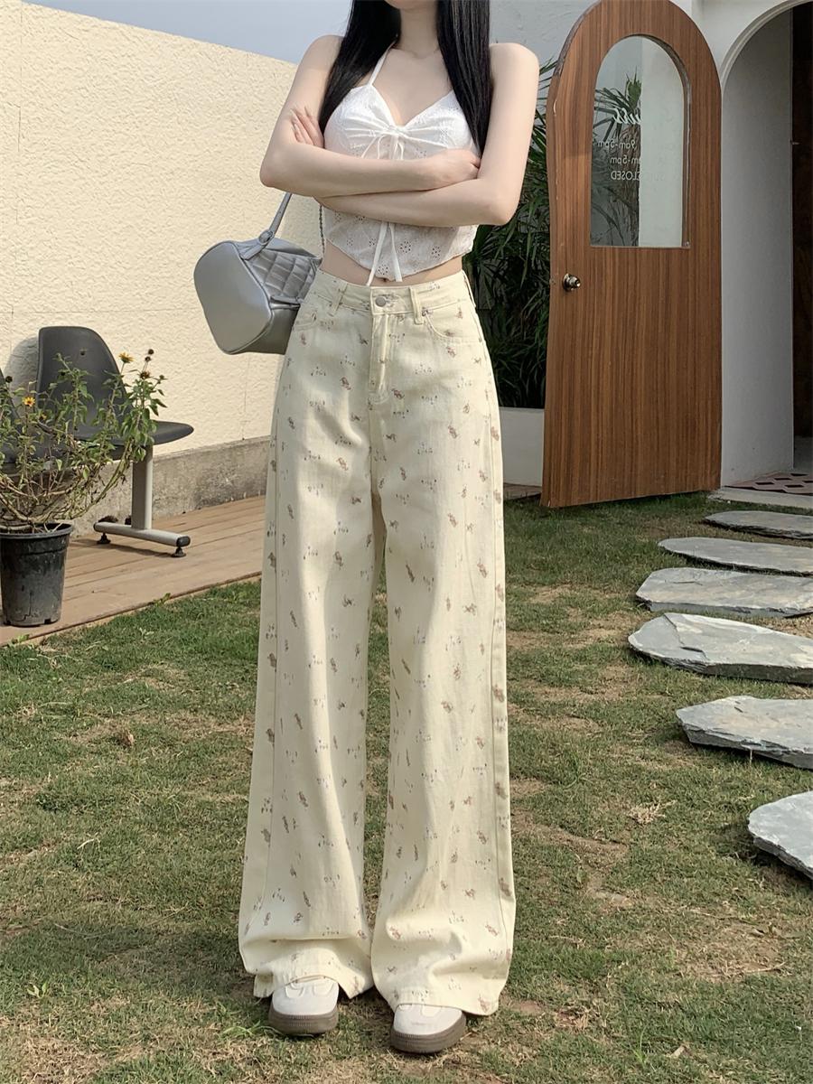 

Plus-Size Floor-Length Wide-Leg Denim Trousers Large