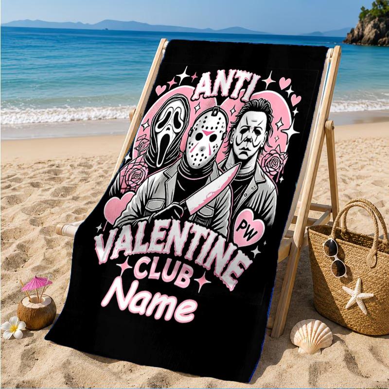 Custom Name Ghostface Horror Theme Beach Towel Microfiber Beach Towel, Lightweight and Quick-Dry, for Summer Travel, Swimming Pool Gift