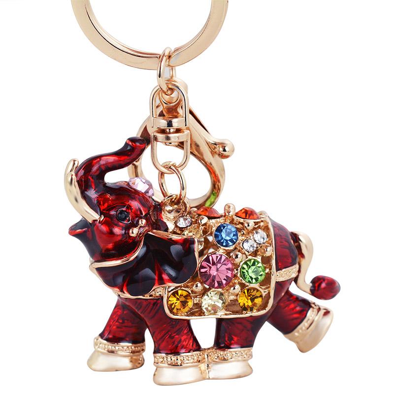 New Design 3D Enamel Elephant Crafts Key Holder Fashion Crystal Animal Bag Pendant Unique Jewelry Gift Bag Charm