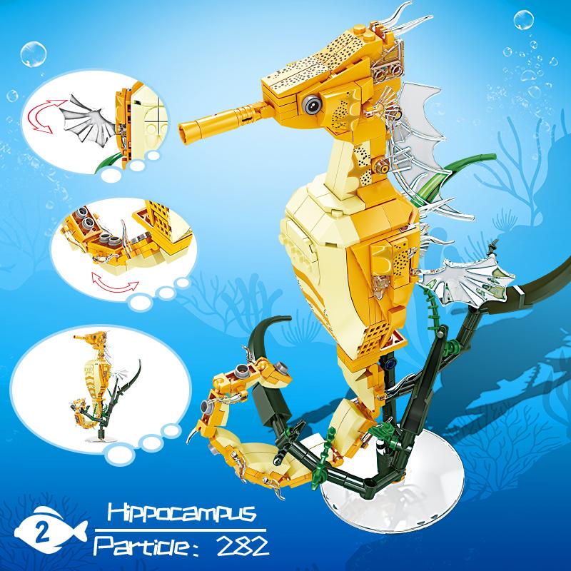 

Sea World Animal Building Blocks Морской конёк Акула Кит Сборные Кирпичики Набор Моделей Детские Развивающие DIY Игрушки Праздничные Подарки