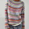 Geometric Print Sweater Women Acrylic Knit Pullover Color Block Fashion Top Loose Fit Round Neck Long Sleeve Casual Comfortable Wear