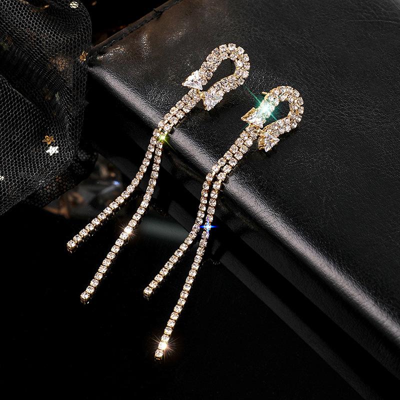 Diamond Bow Fringed Earrings, Temperament Earrings, Fashion Earrings For Women