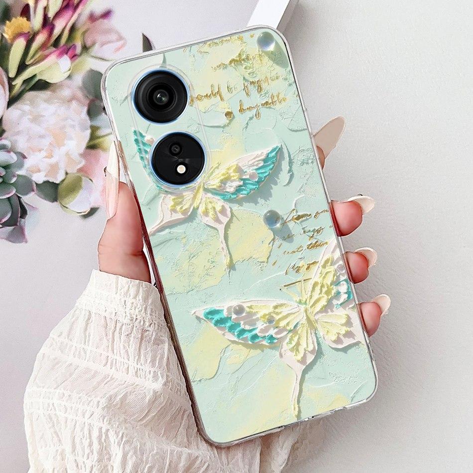For Oppo Reno8 T Phone Case Reno 8T 5G 4G CPH2481 CPH2505 Elegant Floral Cat Soft Silicone Transparent TPU Lightweight Cases