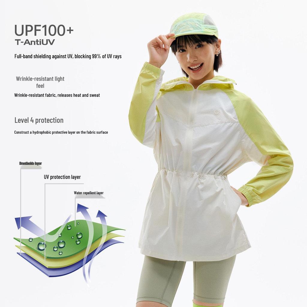 Tantuo Women's UPF100+ Lightweight Sun Protection Jacket - Waist-Cinched, Breathable, Windproof, Water-Repellent, Outdoor Mountain Style.