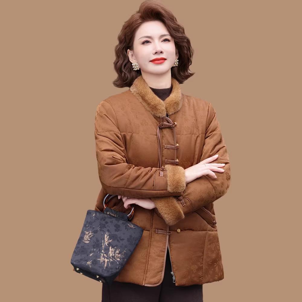 Stylish Chinese-Style Plus Size Winter Cotton Jacket for Middle-Aged & Elderly Women