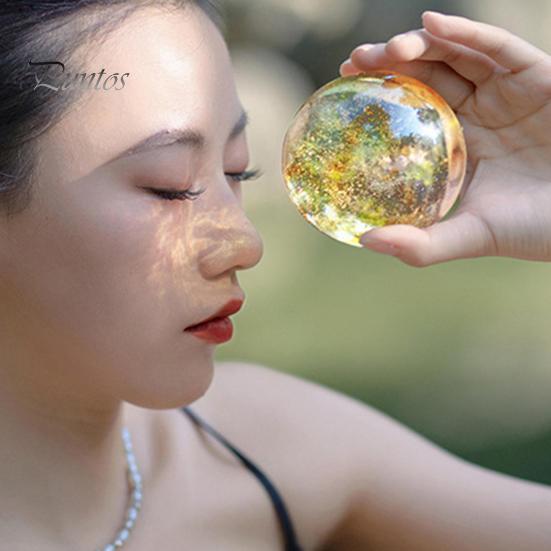 Faux Crystal Glass Balls USB Powered LED Chakra Ball with Wooden Base Ice Cracked Spheres Night Light for Meditation Home Table Decor