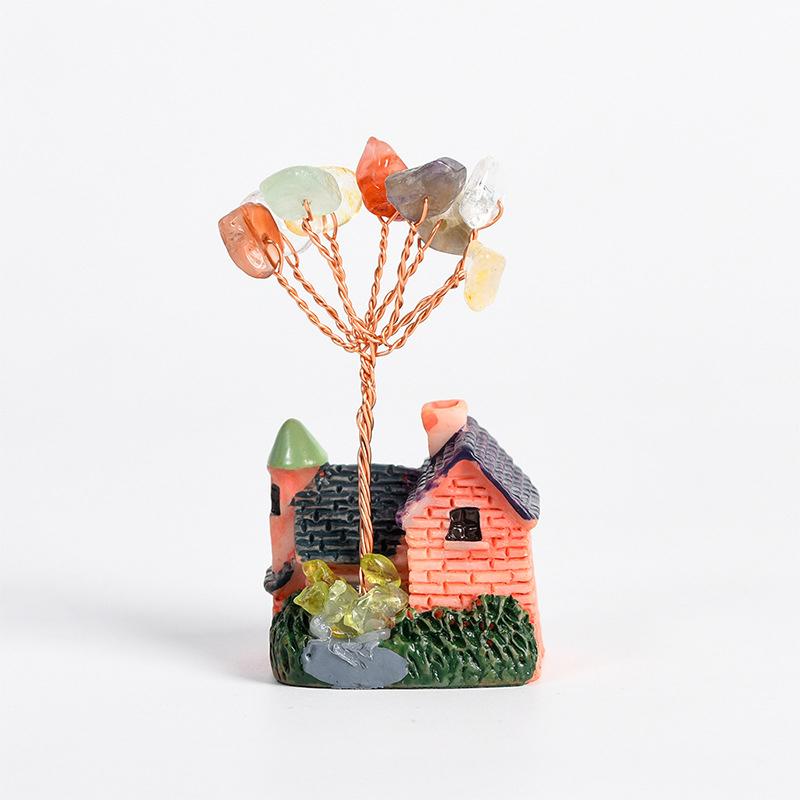 

Натуральное хрустальное дерево Орнамент из щебня Натуральный хрустальный мини-дом Хрустальное дерево богатства Хижина