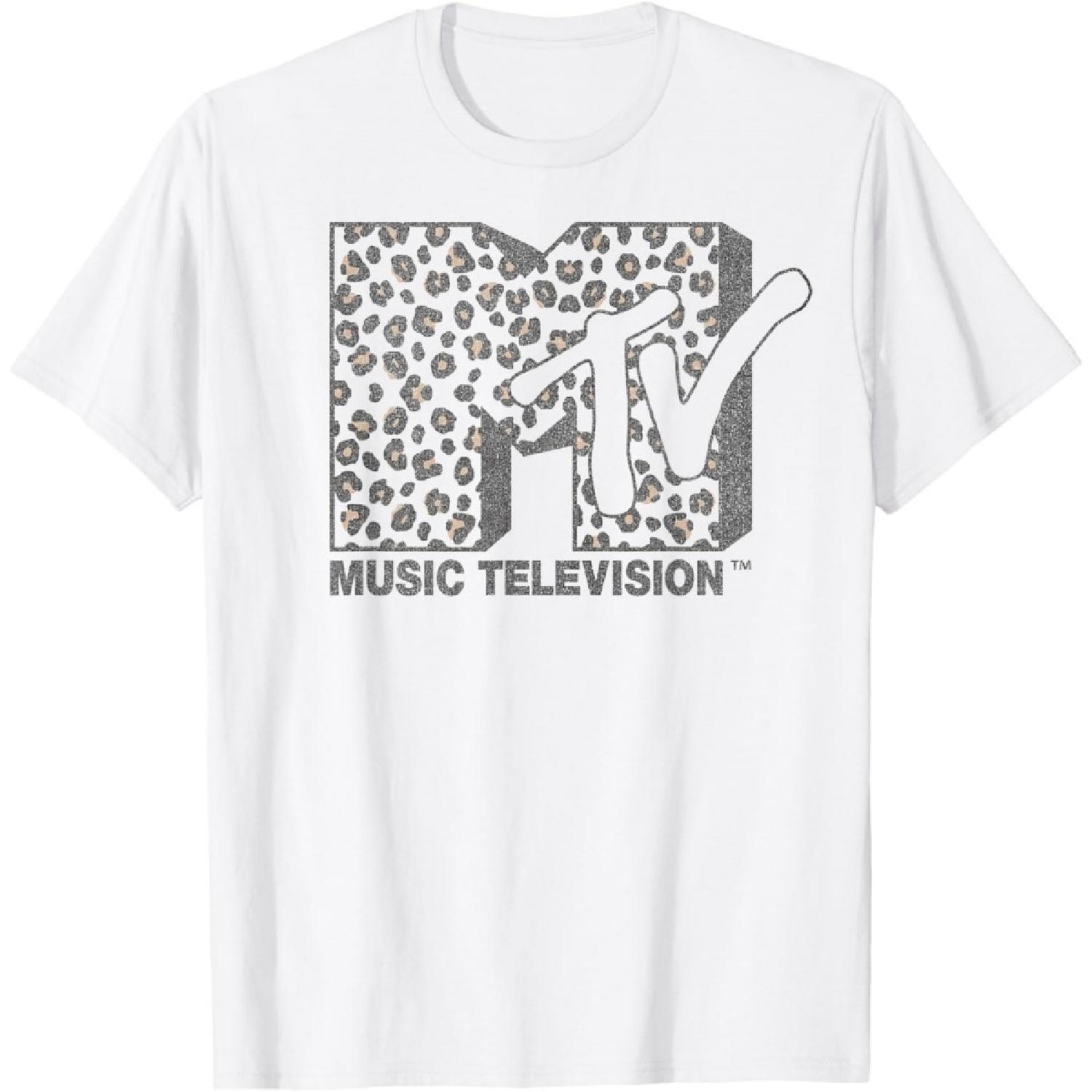 MTV Music Television Cheetah Print Logo Fill T-Shirt XXXXXL белый