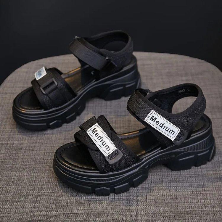 

Foreign trade women s shoes 2025 summer rubber PU muffin bottom Velcro women s sports and leisure sandals, mixed batch 35 чёрный