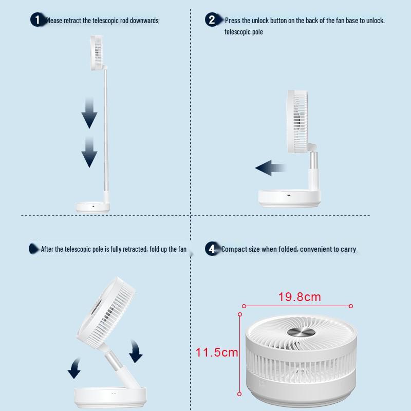 Folding Telescopic USB Charging Fan for Travel, Home, and Desktop Use