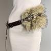 Sparkly Rhinestone Faux Fur Patchwork Waist Belt with Pin Buckle - Y2K Leather Eyelet Design