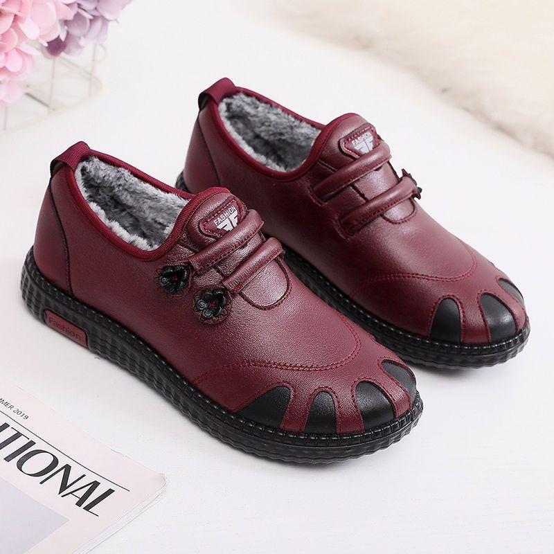 Winter New Women's Cotton Shoes Medium and Old Mother Shoes One Pedal Snow Boots Piled Thickened Warm Comfortable Non-slip