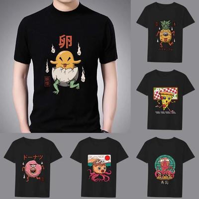 T-shirt Men's Popular Casual Anime O-neck Slim Cartoon Cute Print Pattern Series Top Commuter Black Soft Men's Shirt