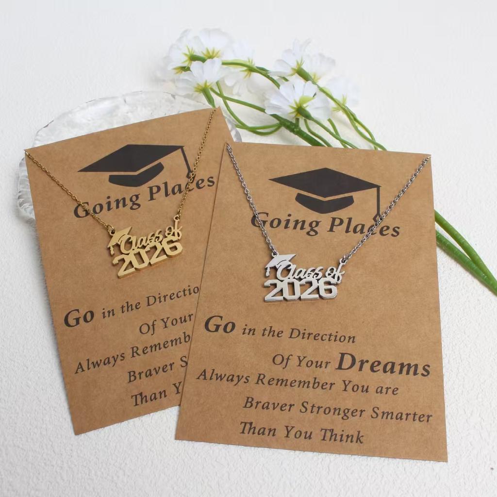 Fashion 2026 Year Graduation Pendant Necklace Minimalist Stainless Steel Gold Plated Gift for Students Jewelry Gift