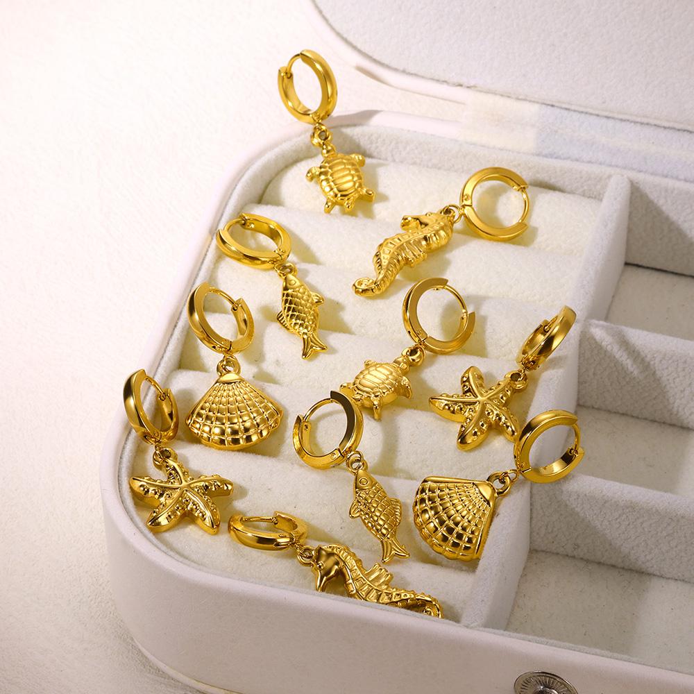 Zoetwater Oceaan Zeester Schelp Hoepel Oorbellen Voor Vrouwen Elegant Roestvrij Staal Goudkleurig Oorbellen Kerstmis sieraden accessoires
