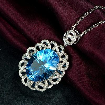 Luxury European-American Sapphire Zircon Pendant Necklace for Women