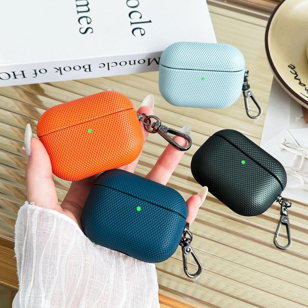 PU Leather Diamond Rhombus Pattern Earphone Case for AirPods Pro 3 & Airpods 4 ANC 3 2 1 Business Solid Color Protective Sleeve