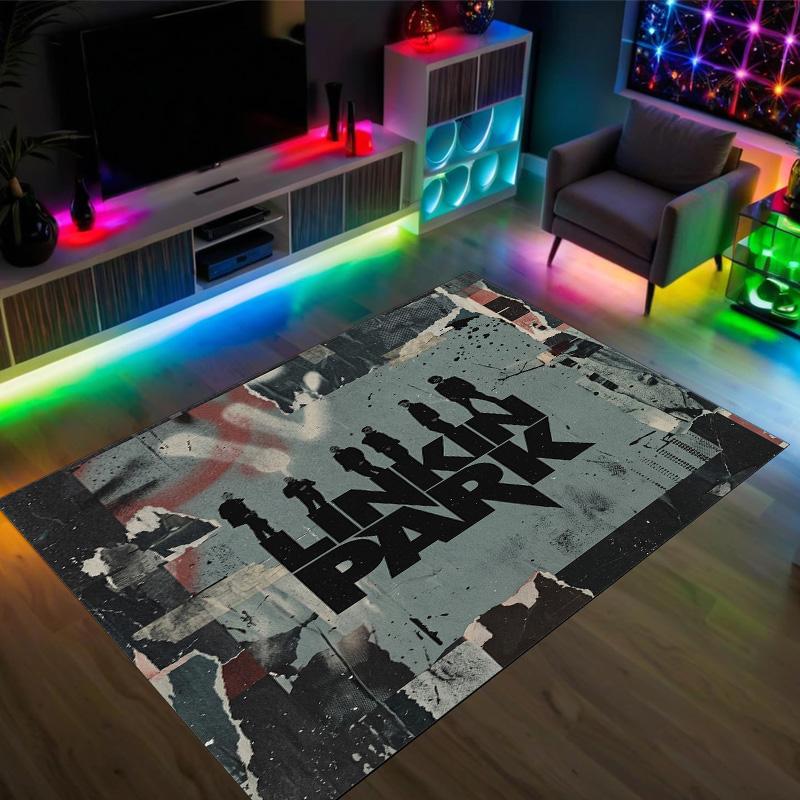 Linkin Park Design Crystal Velvet Carpet Cozy Non?Slip Printed Rug For Bedroom Living Room Entrance