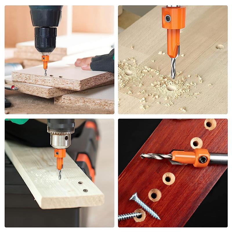 AD23-5 PCS Quick Change 8Mm Adjustable Countersink Drill Bit Set Orange Countersink Drill Bit With 5Pcs Replaceable Drill Bits