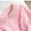 Women's Peter Pan Collar Lace Embroidery Midi Dress Luxury Beaded Crystal Costumes Ruffled Splice Button Front Slim A‑Line Dress
