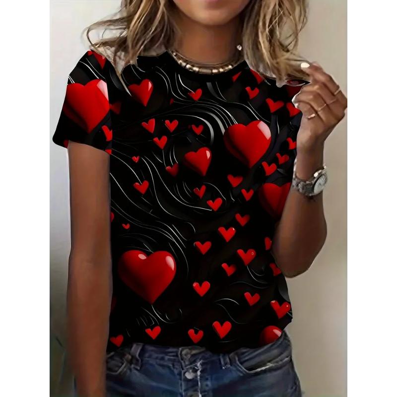Crew Neck T-shirt Love Short Sleeve Fashion Women's Clothing 3D Love Print Love T-shirt