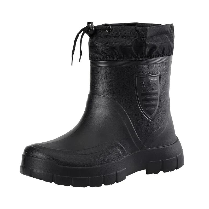 Men's Snow Boots Warm Waterproof Rain Boots Plush Anti Slip EVA Comfortable Winter Outdoor Kitchen Work Wear-resistant Men Shoes