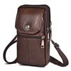 Men’s Genuine Leather Phone Crossbody Bag,Mini Waist Bag,Small Shoulder Pouch with Double Zipper, Multi-Pocket Travel Wallet
