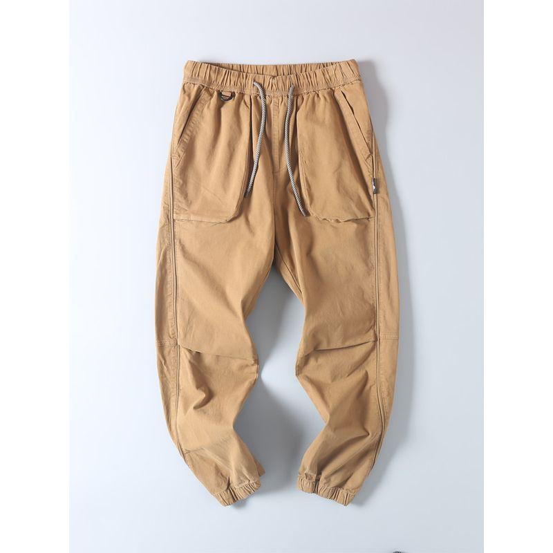 Japanese-Style Retro Heavy Weight Washed Cotton Large Pocket Overalls Spring & Fall Men Fashion Brands Micro Elastic Loose Casual Harem Pants