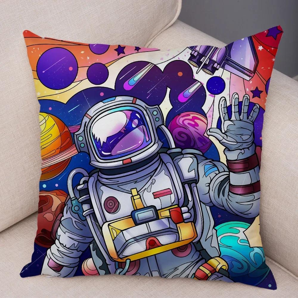 Cartoon Astronauts Cushion Cover Soft  Decor Cosmic Sky Pillowcase for Sofa Home Car  Print Pillow Case Children Room