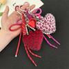 Leopard Plush Heart Keychain with Woven Tassel