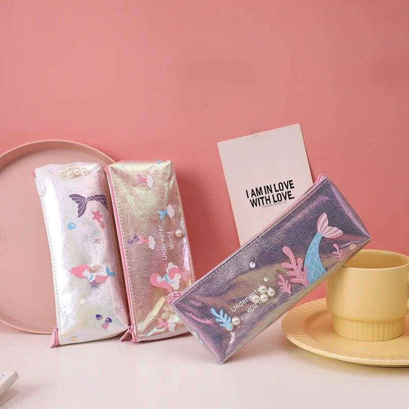 1 Piece Cute Mermaid Pearl Pen Pencil Bag Stationary Receive Tools Makeup Pouch Cosmetics Case