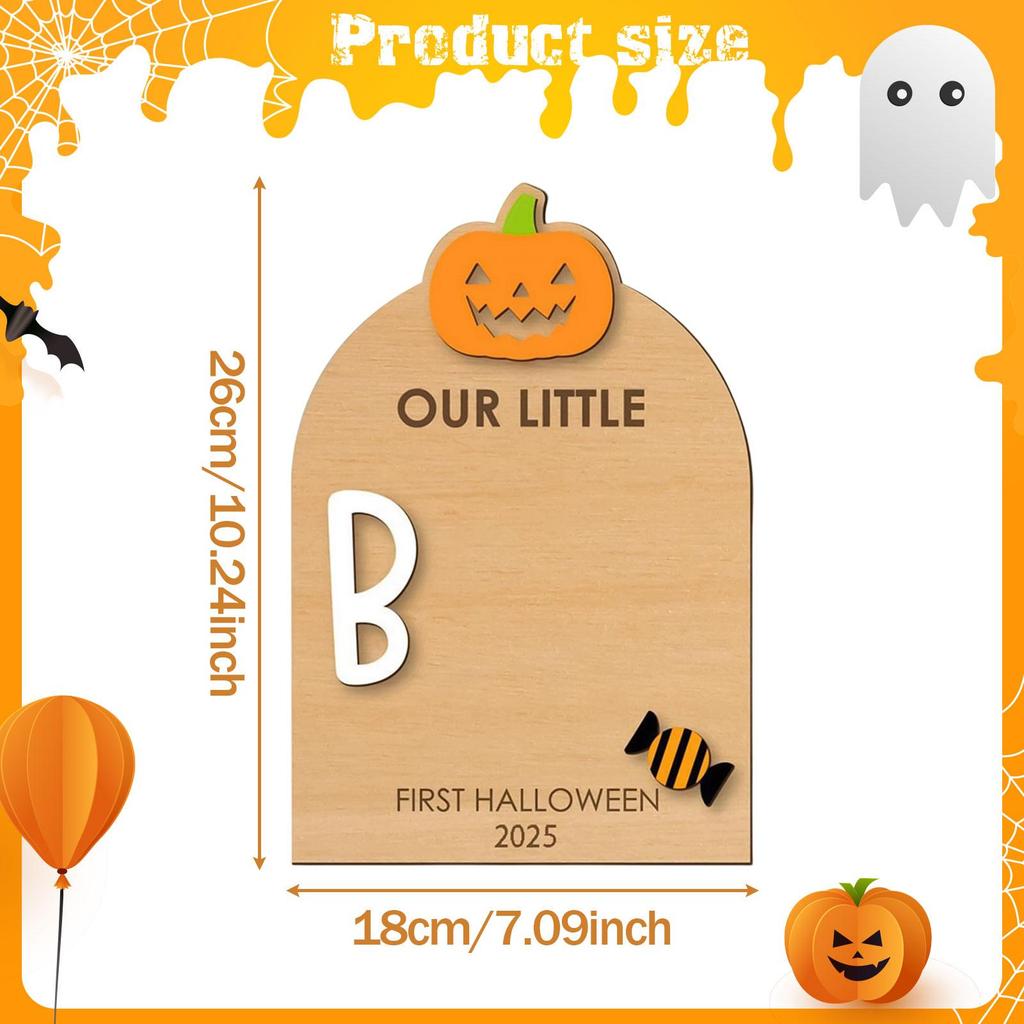 Baby's First Halloween Footprint Plaque DIY,Nursery Gift Ornament Wooden Milestone Card for Home Party Art Craft Newborn Family