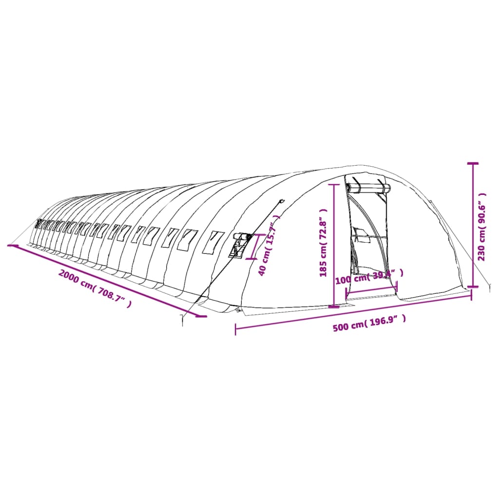 Greenhouse with Steel Frame White 100 m² 20 x 5 x 2.3 m