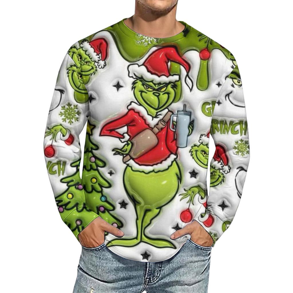 Men's Christmas Printed Imitation Cotton Long-sleeved Shirt
