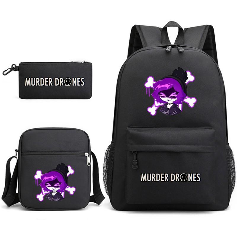 Murder Drones Themed 3-Piece School Set: Backpack Shoulder Bag Pencil Case Teens