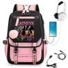Katseye Fotocollage Druck Rucksack mit USB-Anschluss, Colorblock Laptop-Tagesrucksack für Studenten 60707