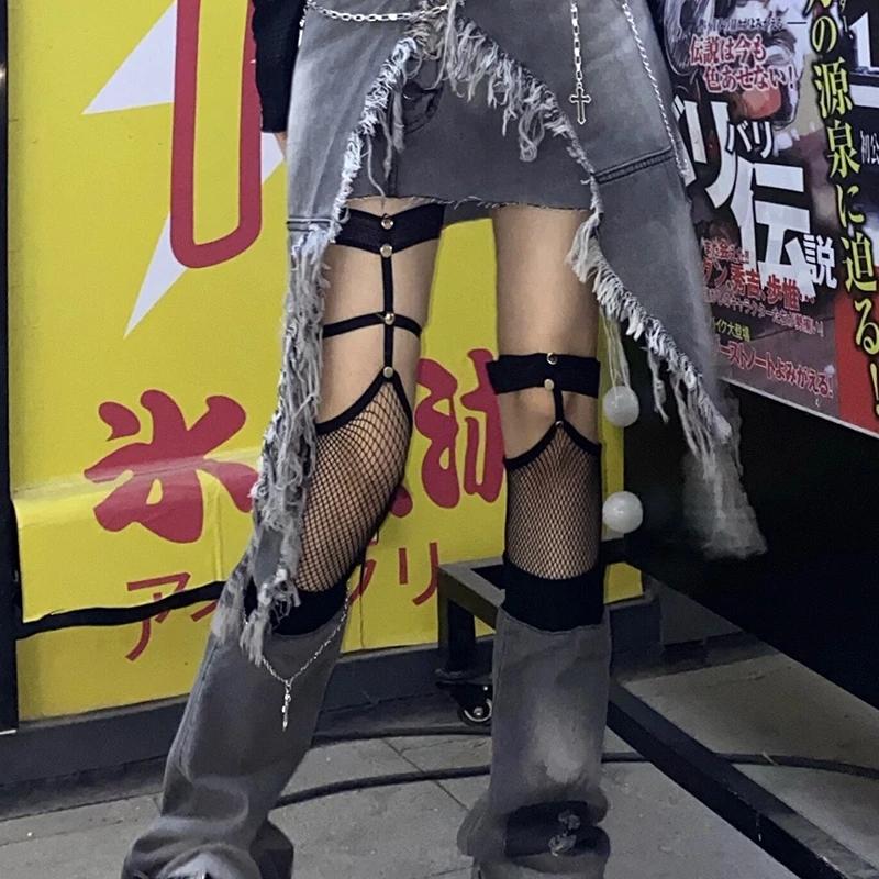 Gothic Dark Long Sexy Fishnet Stockings Women Kawaii Harajuku Emo Alt Mesh Tights Lingerie Skin Thigh Knee High Garters Hosiery