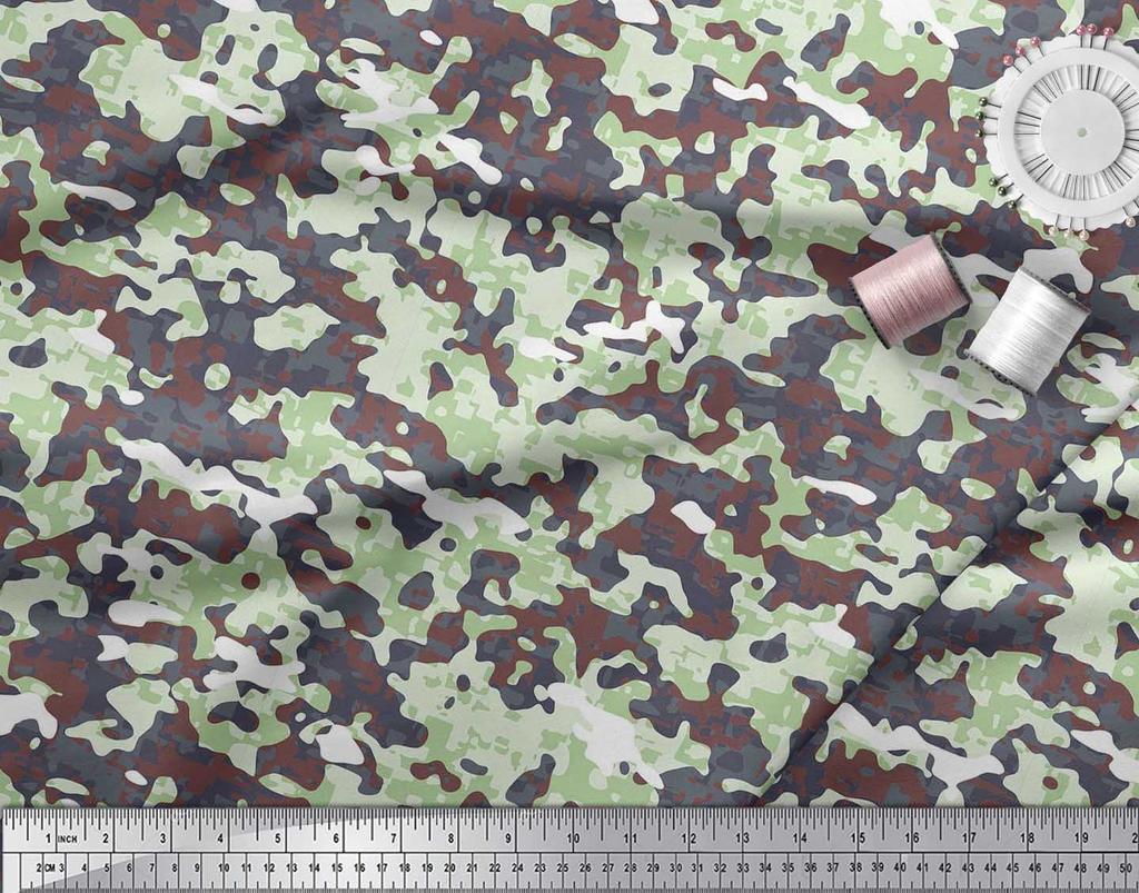 Soimoi Japan Crepe Satin Fabric Two Tone With White Camouflage Print Fabric by the metre 42 Inch