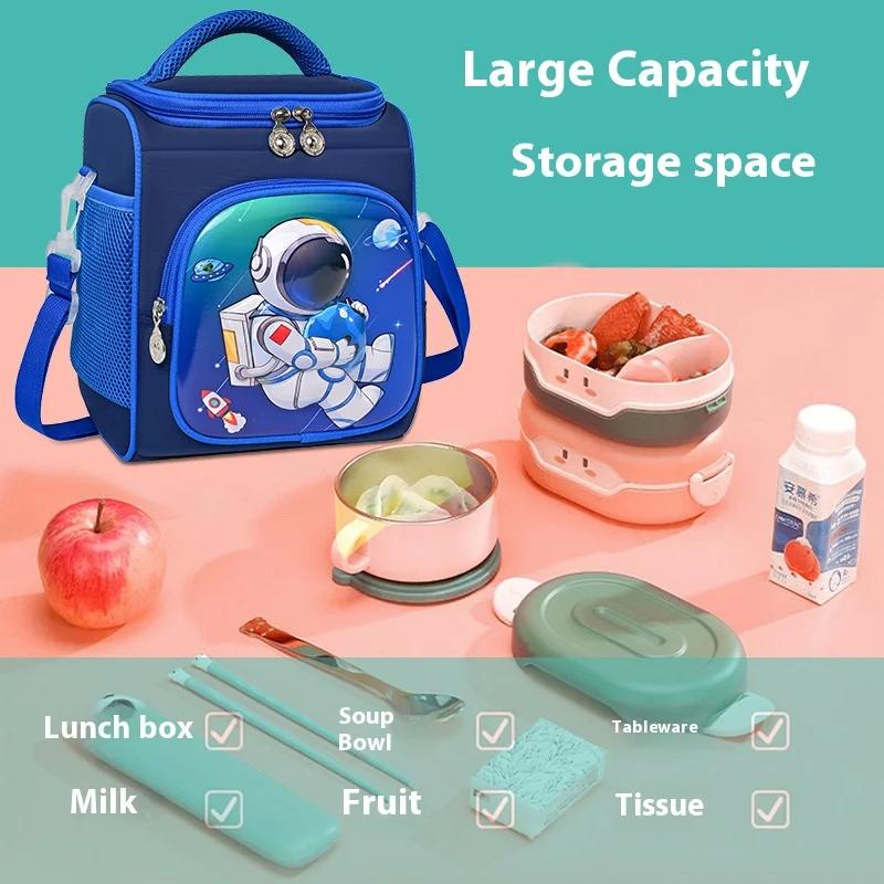 Children's Cartoon Insulated Lunch Bag Portable Kids Handbag Style Breathable Beach Picnic Meal Bag for Primary School Students