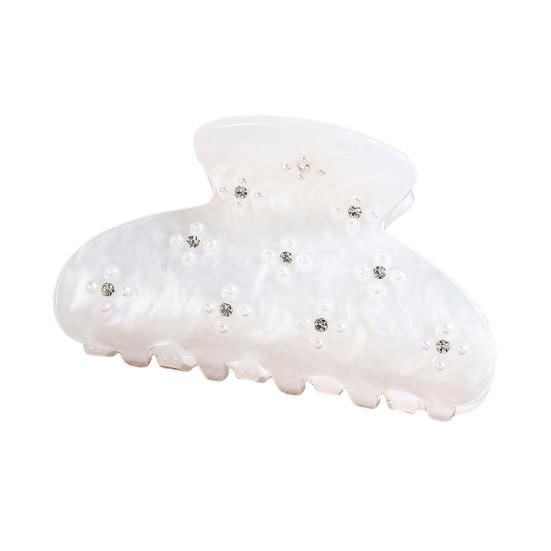 Hair Claw No Slipping Strong Grip Medium Size Back Head Hair Clip Rhinestone Imitation Pearl Flower Pattern Shark Hair Claw