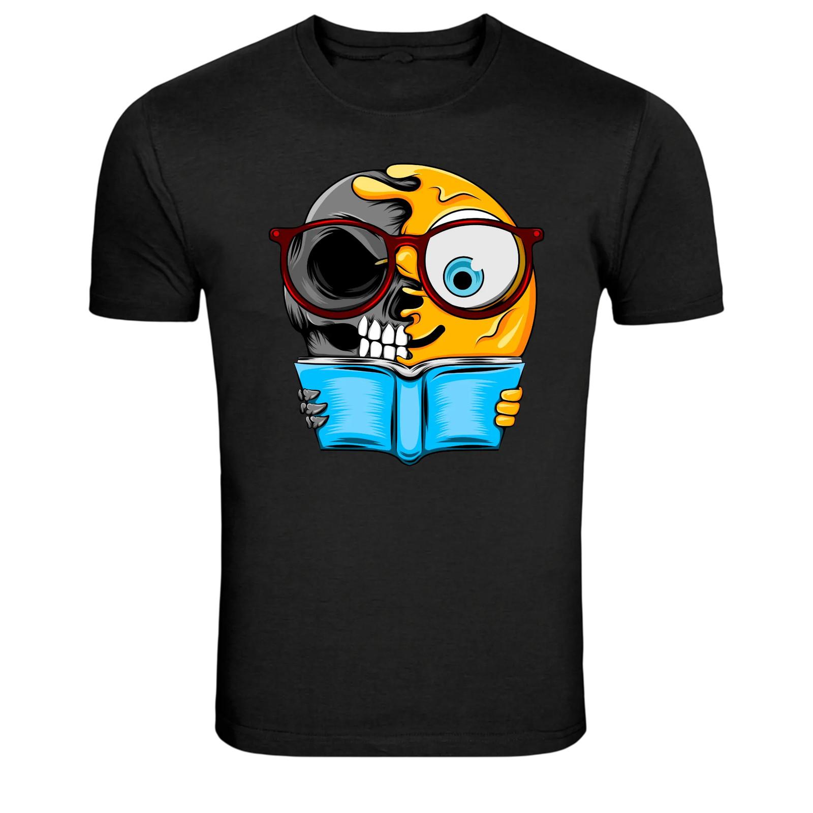 Nerd Emoji Skull Reading Book Funny Geek Graphic T-Shirt S разноцветный
